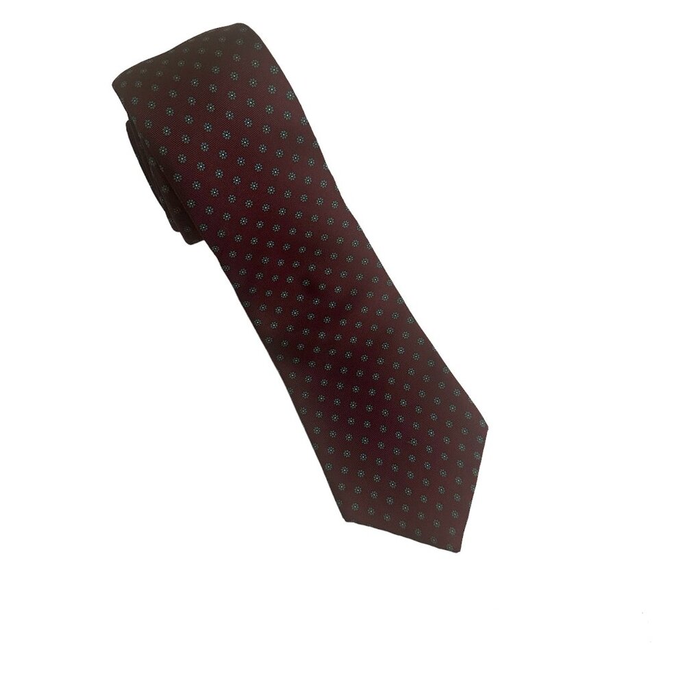 Hardy Amies Silk Necktie Red Background White Blue Flowers Classic Silk Tie